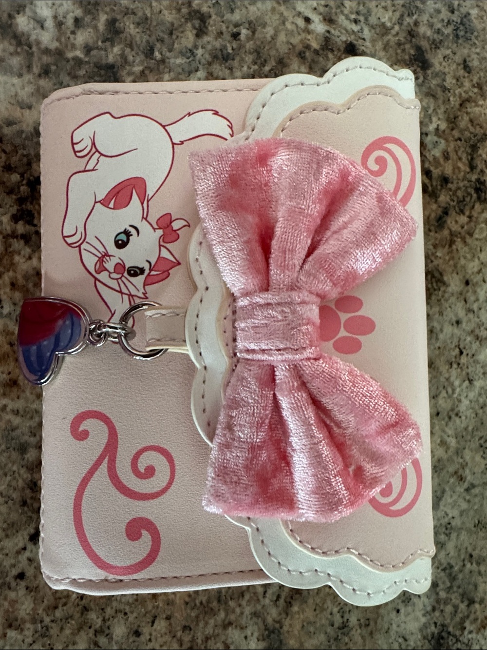 Loungefly Pink Velvet Bow Cat Wallet with Heart Charm